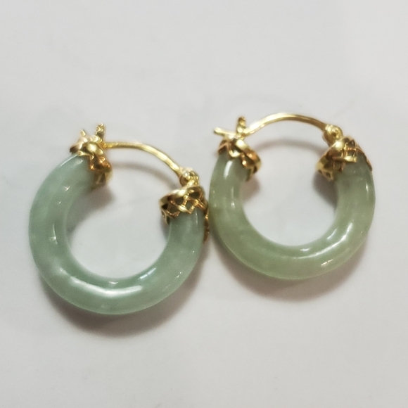 14k Jade Hoop Earrings - Picture 10 of 12